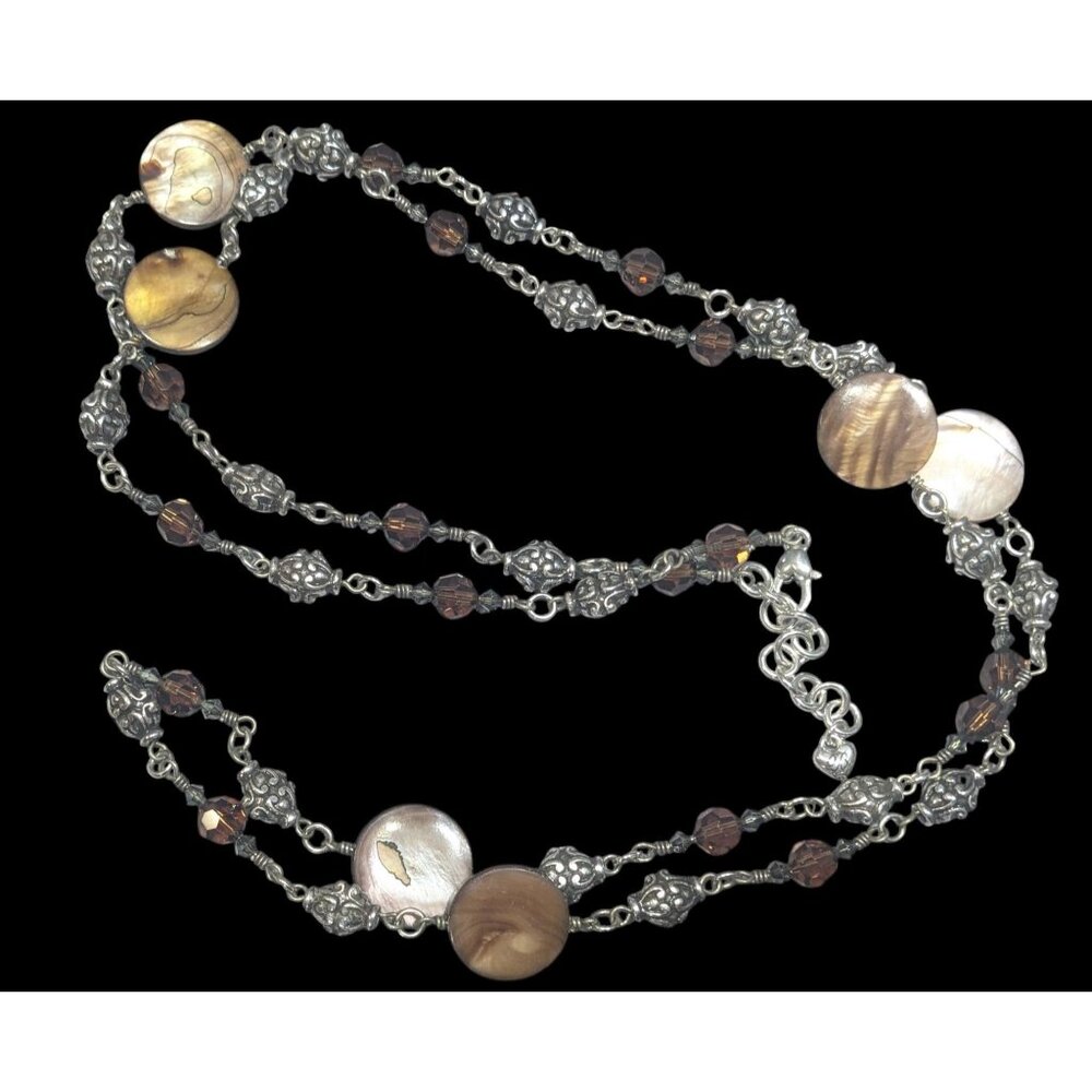 Brighton Utopia Brown Shell And Glass Beaded Silver Tone Necklace